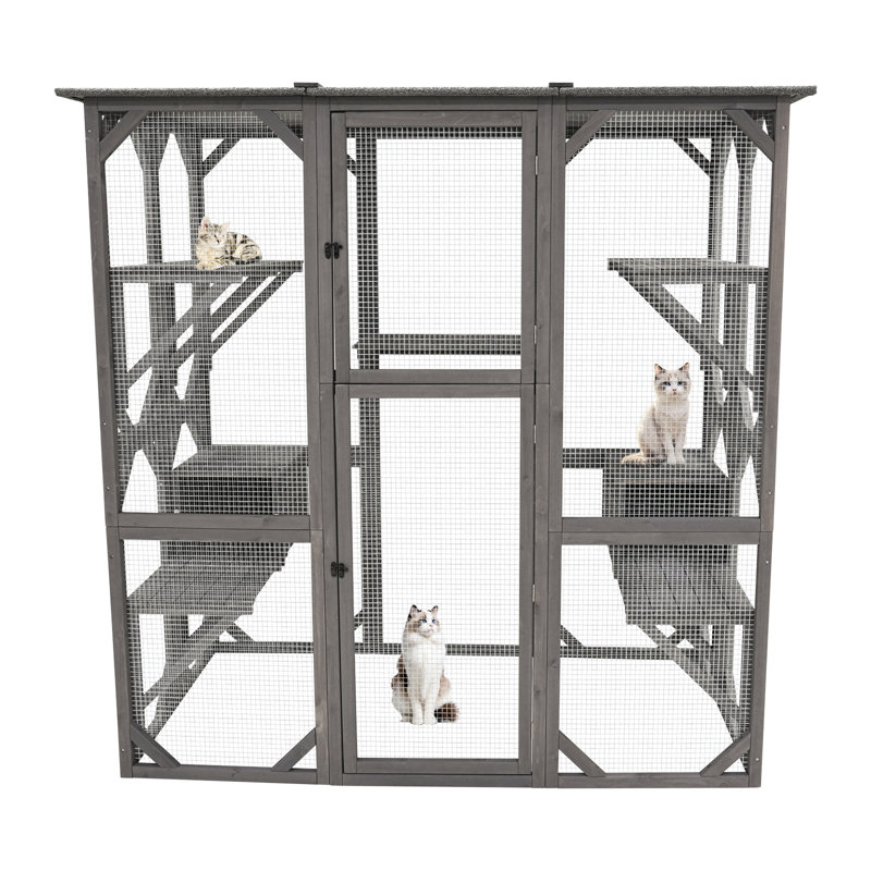 Avec des espaces de détente super doux et des portes verrouillables - Cage sécurisée pour grand chat avec toit imperméable confortable