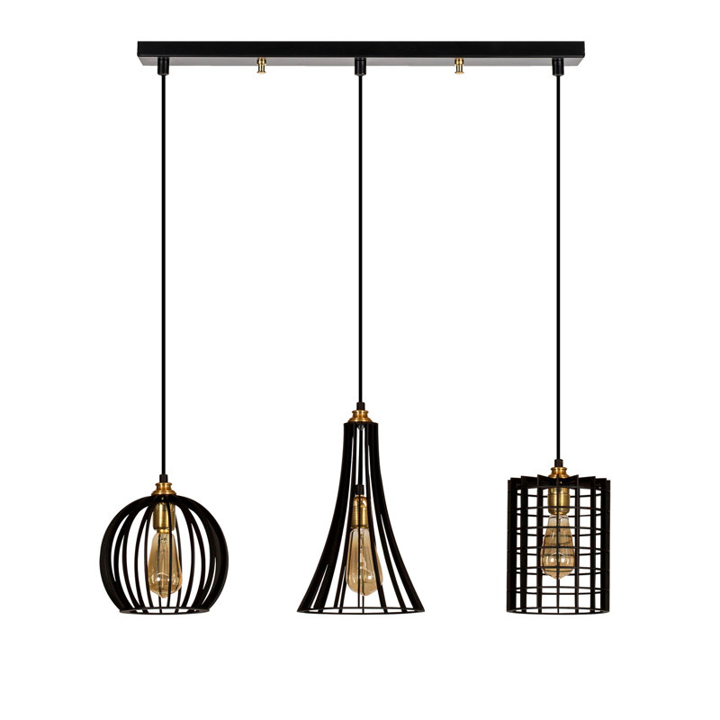 Lustre industriel noir, hauteur réglable, 27,6 po x 9,1 po | Corps en métal, hauteur de 51,2 pouces | 3 x douilles E27 (40 W maximum) | Design élégant et sobre | Parfait pour la salle à manger, le salon et le vestibule