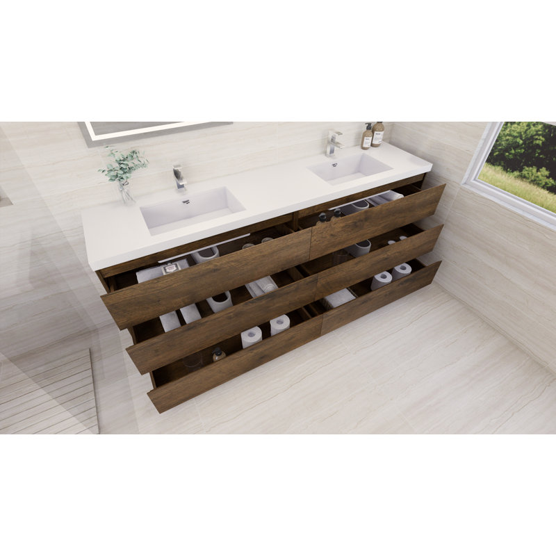 Ensemble de meuble-lavabo double 84 po Ferrari, Bois de rose