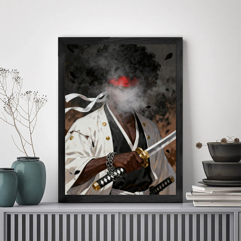 «Black», encadré noir, art mural d'épée de Ronin, impressions de style rétro, H 37 po x l 25 po