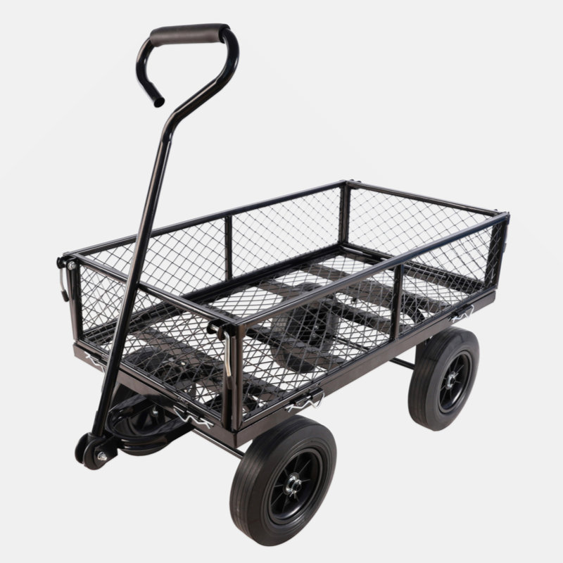 Black Solid Wheels Garden Cart Wagon for Outdoor Use