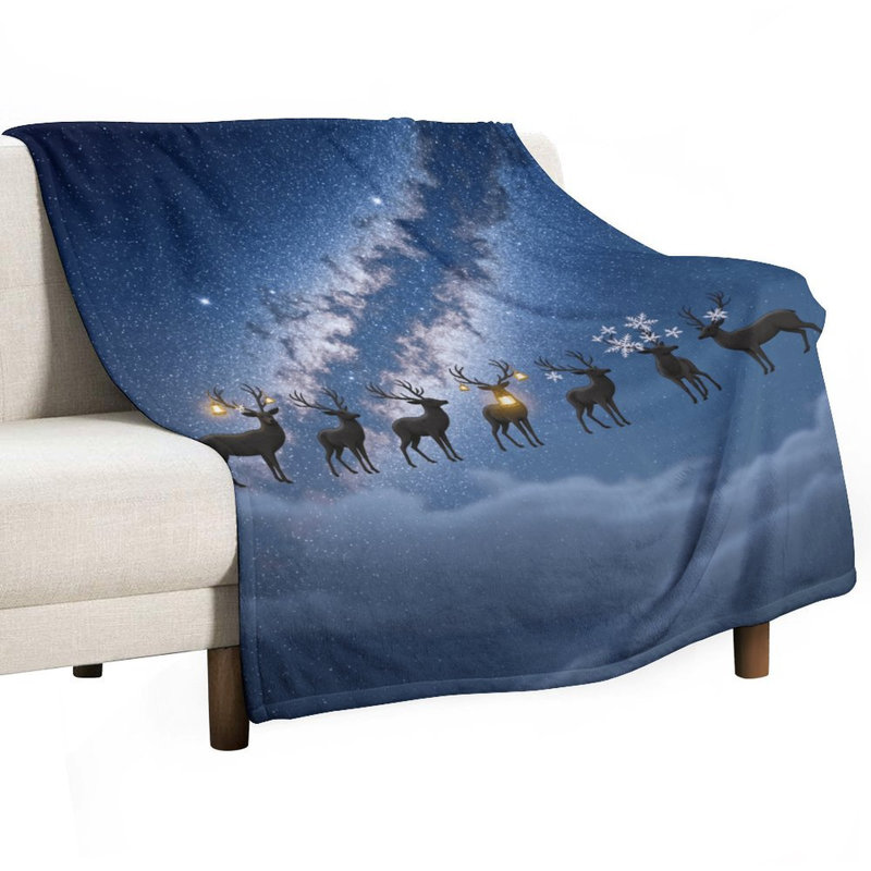 Renne Silhouettes Under Starry Milky Way Night Flanel Luxury, 40 po x 50 po