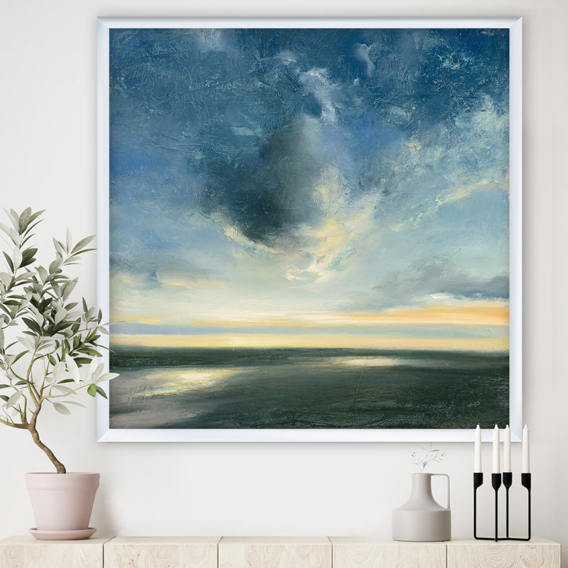 Cadre à photo « blue littoral », reproduction d’art sur toile, H 30 po x l 30 po x P 1 po, Cadre blanc