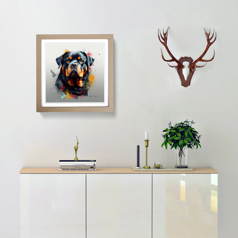 Rottweiler Conceptual No.1 - Single Picture Frame Print on Wood, Oak