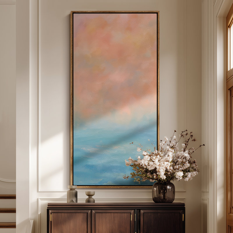 Grand art mural sur toile encadré, pastel coucher de soleil abstrait, impression de décor de salon moderne , Naturel