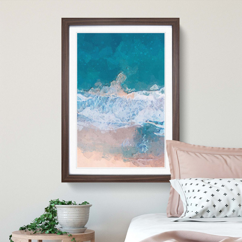 View of Dee Why Beach in Australia in Abstract - Picture Frame Graphic Art Print, Walnut, 50cm H x 35cm W x 2cm D