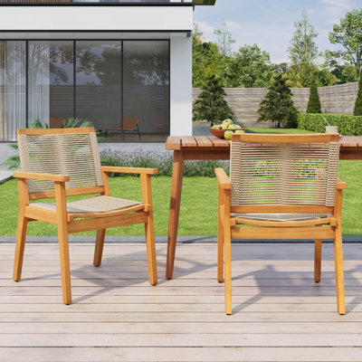 Natalia Acacia Wood Rope Woven Patio Dining Armchairs