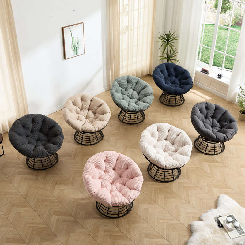 Chaise d'extérieur pivotante 360 avec design ergonomique, coussin rose épais et doux, structure brune, pour cadre de salon en acier et tissu, chambre à coucher