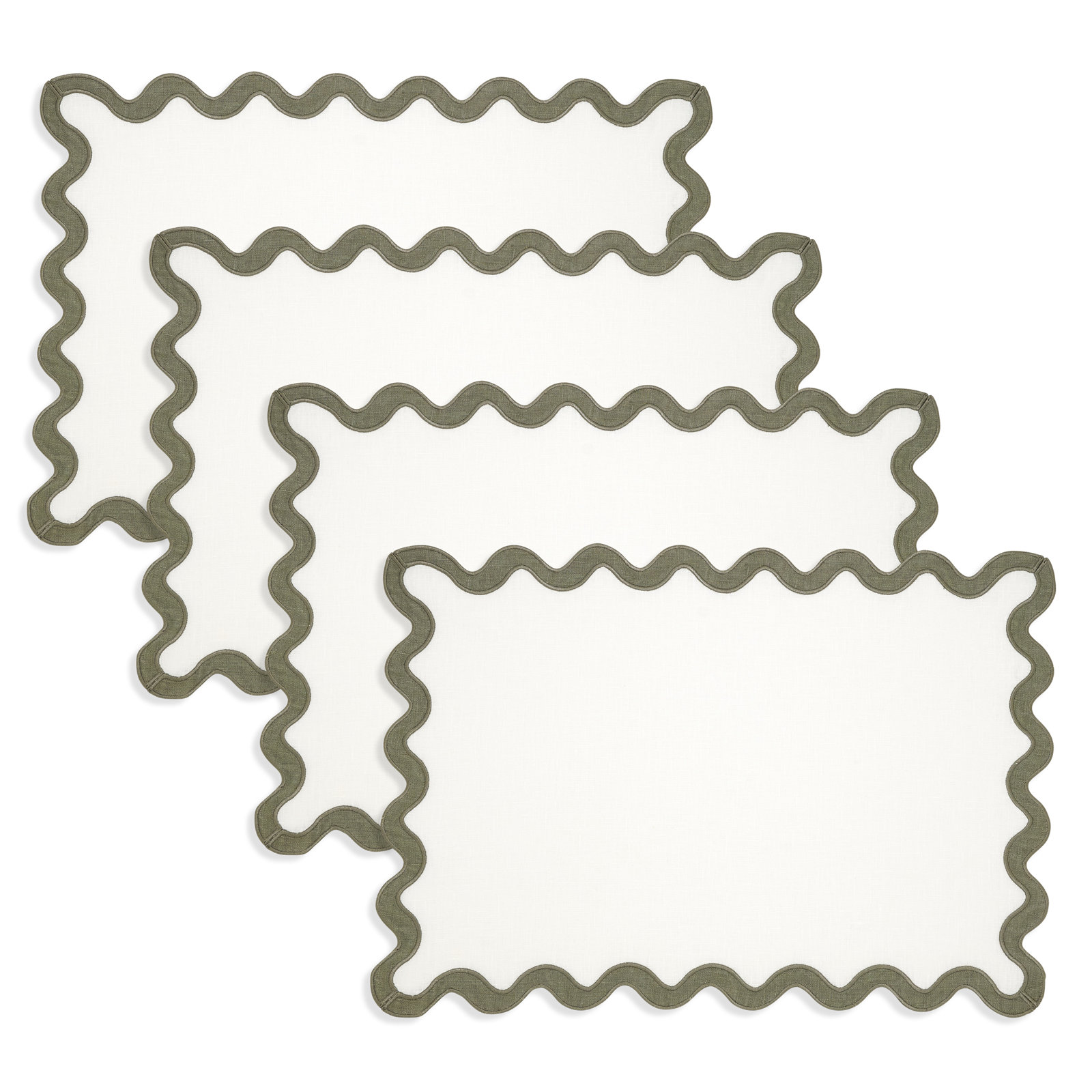 100% Linen Scalloped Placemat, Green