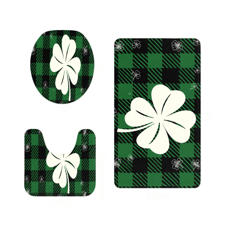 Ensemble de 3 tapis de douche à carreaux vert et noir Clover