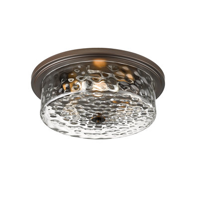 Large Industrial Flush Mount Ceiling Light, 16" 3-Light Modern Ceiling Light Fixture, Farmhouse Close To Ceiling Lighting,Hammered Glass Ceiling Light For Bedroom, Living Room, Kitchen Island(Oil Rubbed Bronze)