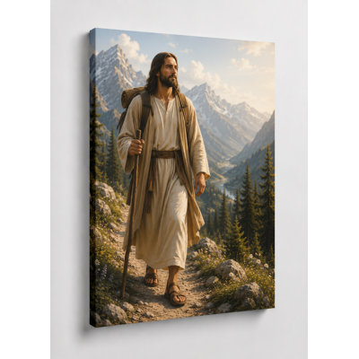«Large Mountain Journey Jesus», reproduction d'art sur toile 24 x 36 po, inspiration nature sauvage, œuvre d'art de la nature chrétienne pour le salon, la chambre à coucher, la décoration intérieure, prête à être accrochée