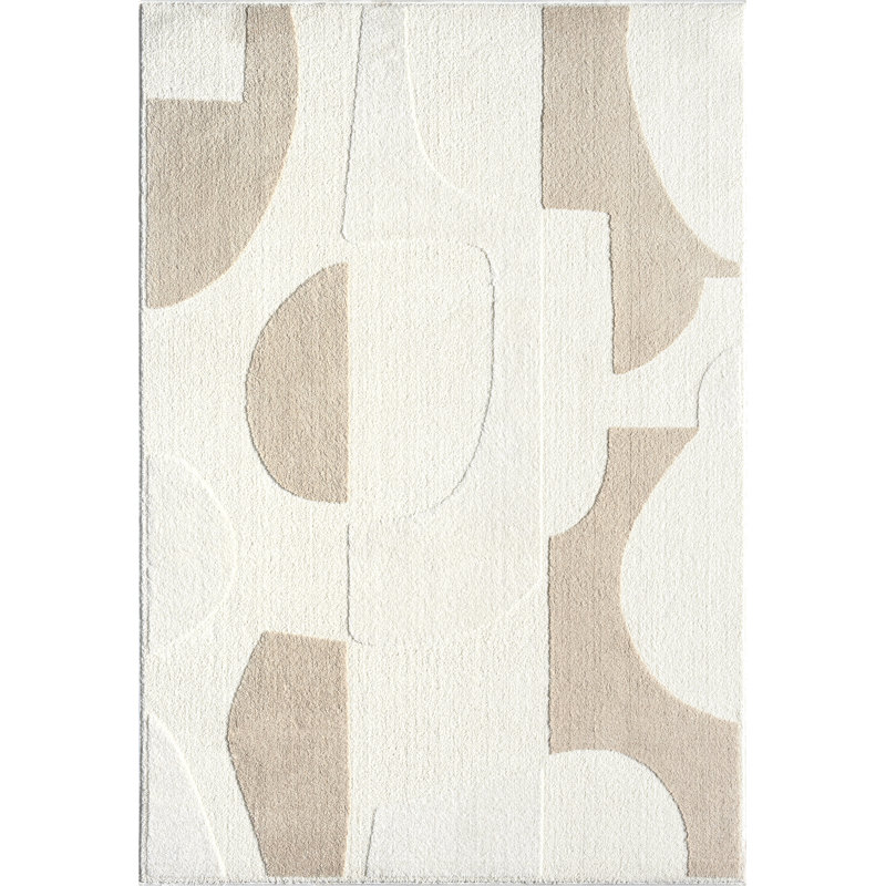 Abani Cupp COZ110A Modern Cream Grey Asymmetric Circle Pattern Neutral Area Rug, Rectangle 7'9" x 10'2"