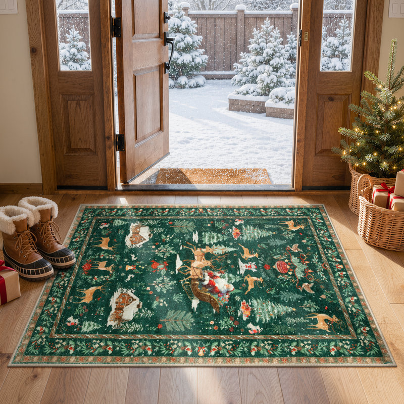 Tapis lavable Laurica Christmas Reindeer, Rectangulaire 2 pi x 3 pi