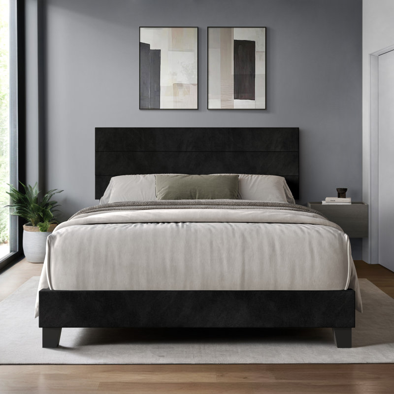 Mailiah Twin Upholstered Panel Bed, Black, Full