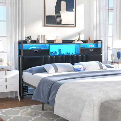 Têtes de lit avec rangement 45 po, prises USB, ports USB et lumières DEL