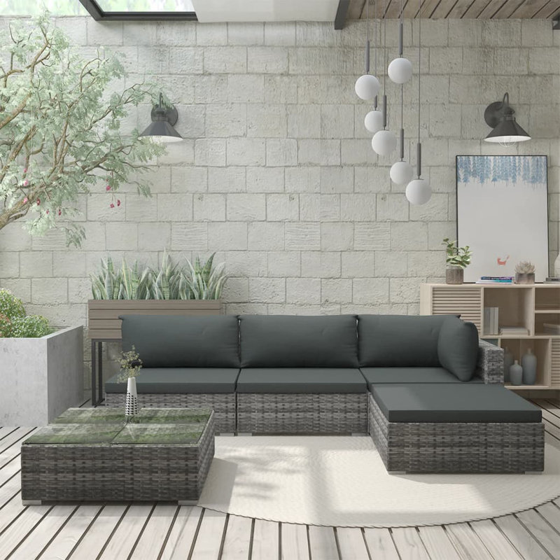 Planada 5 Piece Sectional with Cushions, Gray Frame/Dark Gray Cushion