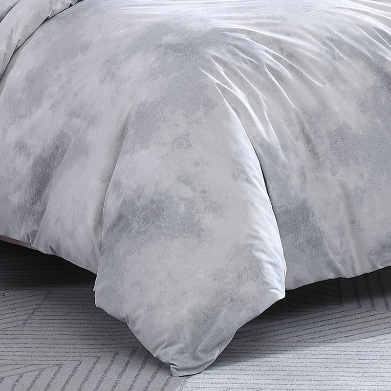 Gray and White Cotton Twin Duvet Cover Set