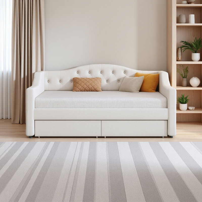 Lit de jour rembourré avec ceinture DEL, Beige, Très grand simple