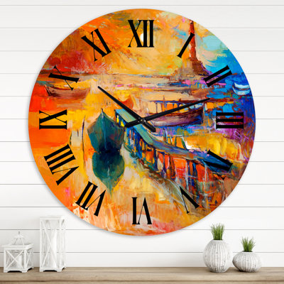 Bateaux, reposant sur l'eau près de Coastal Town III - Horloge murale nautique et côtière