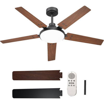 52 inch Ceiling Fans with Lights, Large Ceiling Fan with Light and Remote Control, Reversible, 3CCT, Dimmable, Noiseless, Timer, Modern Ceiling Fan for Bedroom,Black