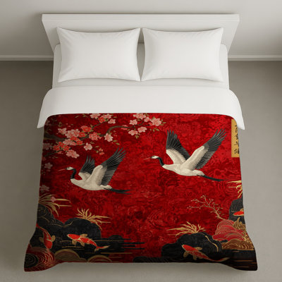 Cranes Cherry Blossoms Koi Duvet Covers