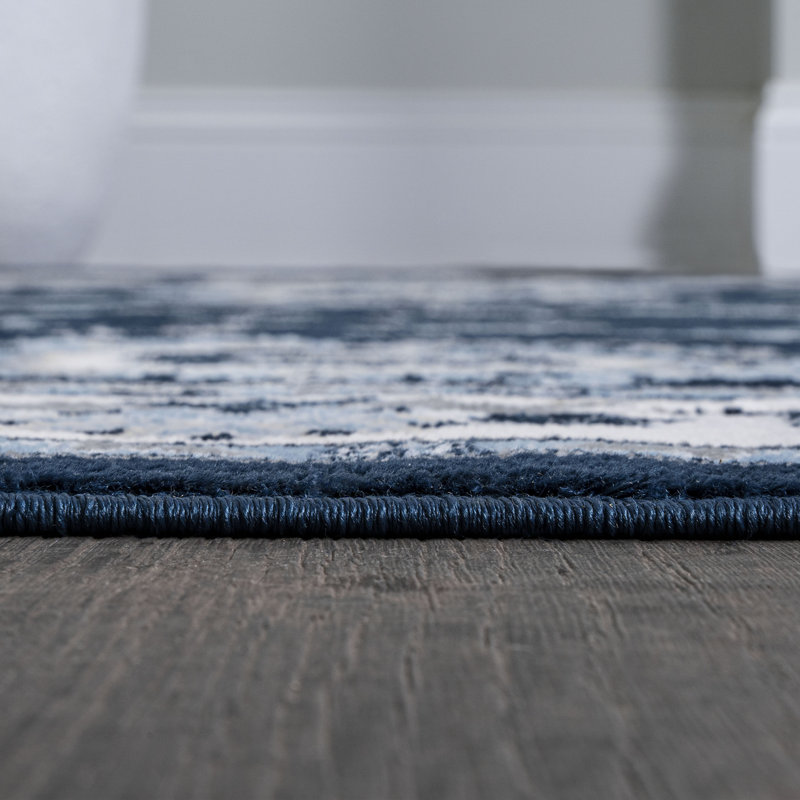 Tapis bleu marine / ivoire Yeghivart French Cottage, Rectangle de 5 pi x 8 pi