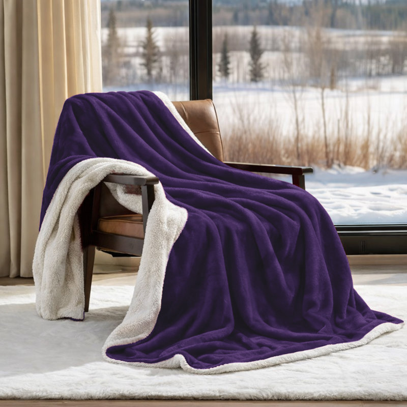 Couverture épaisse réversible en molleton Sherpa, Grand (90 x 90), Mauve
