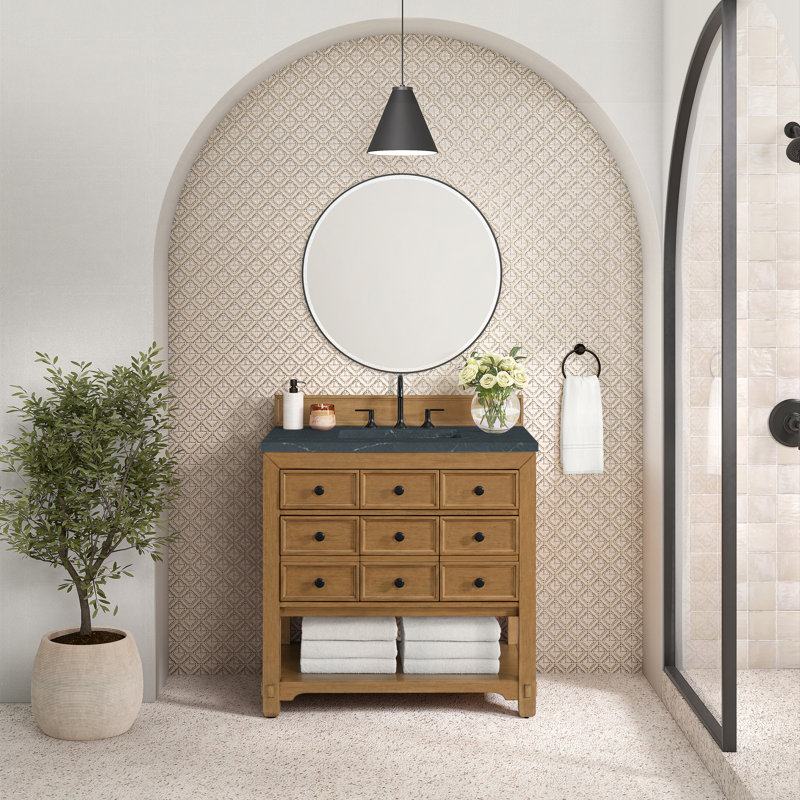 Malibu 36'' W Single Vanity, Charcoal Soapstone, Amber Birch, Widespread