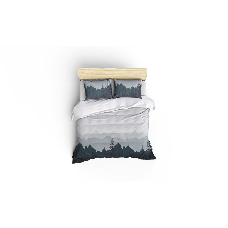 Ensemble de housse de couette 100% coton Boutwell - vert / blanc / gris, Housse de couette double + 2 taies d'oreiller 31 p