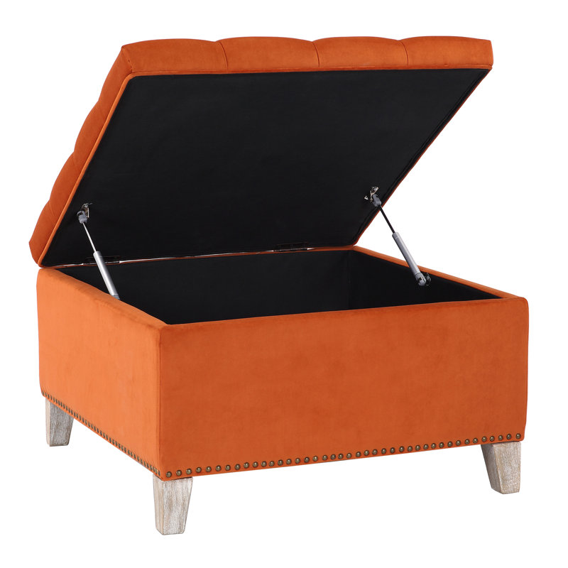 Kirsten Upholstered Ottoman, Orange Velvet 