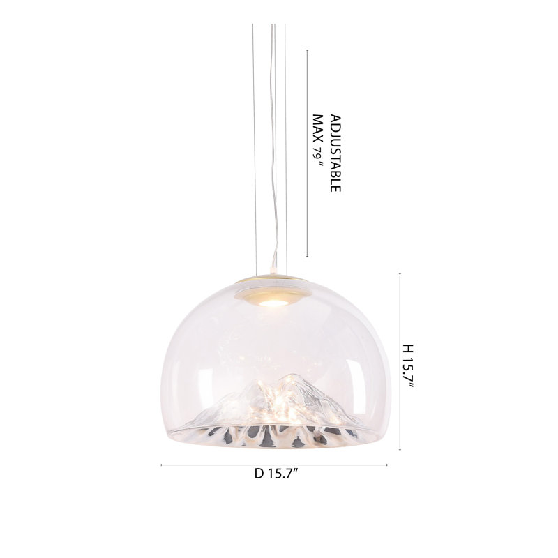 Luminaire suspendu en argent 1 lumière avec abat-jour en verre transparent, Transparent / Argent