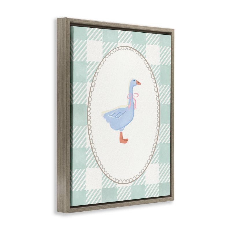Oie sur cadre flottant écossais vert doux, design par The Paper Curator, H 31 po x l 25 po, Cadre flottant orme Montalcino