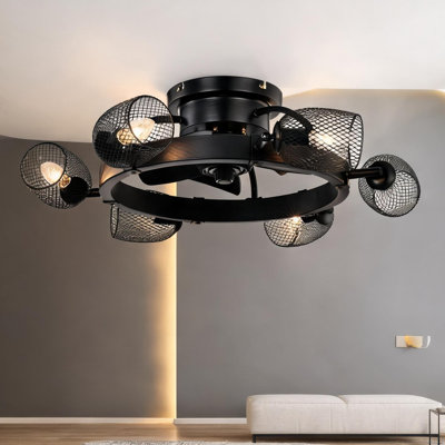 Ventilateur de plafond industriel encastré avec télécommande et finition noir mat, 25,8 po