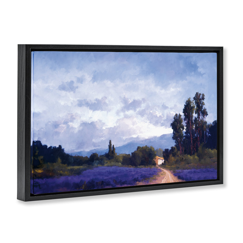 Cadre flottant Early Light sur campagne, design par Brigitte Curt, Cadre flottant noir de jais, H 17 po x l 25 po