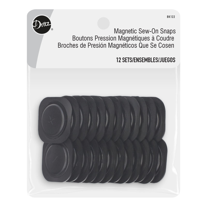 Dritz 1-1/8" Square Sew-On Magnetic Snaps, 12 Sets, Black