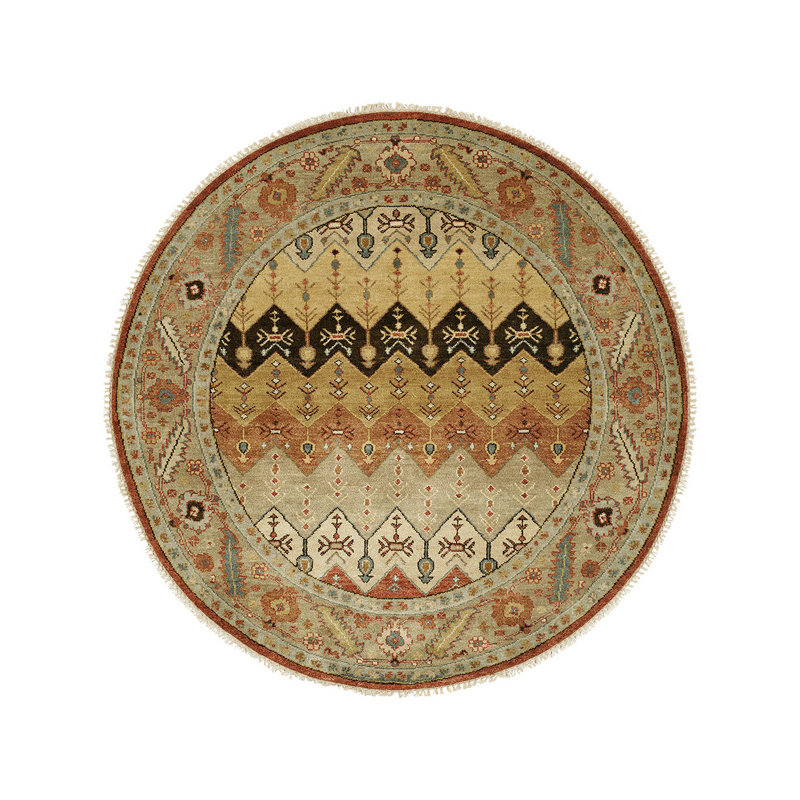 Hand Knotted Wool Chevron Indoor Rug, Round 6'