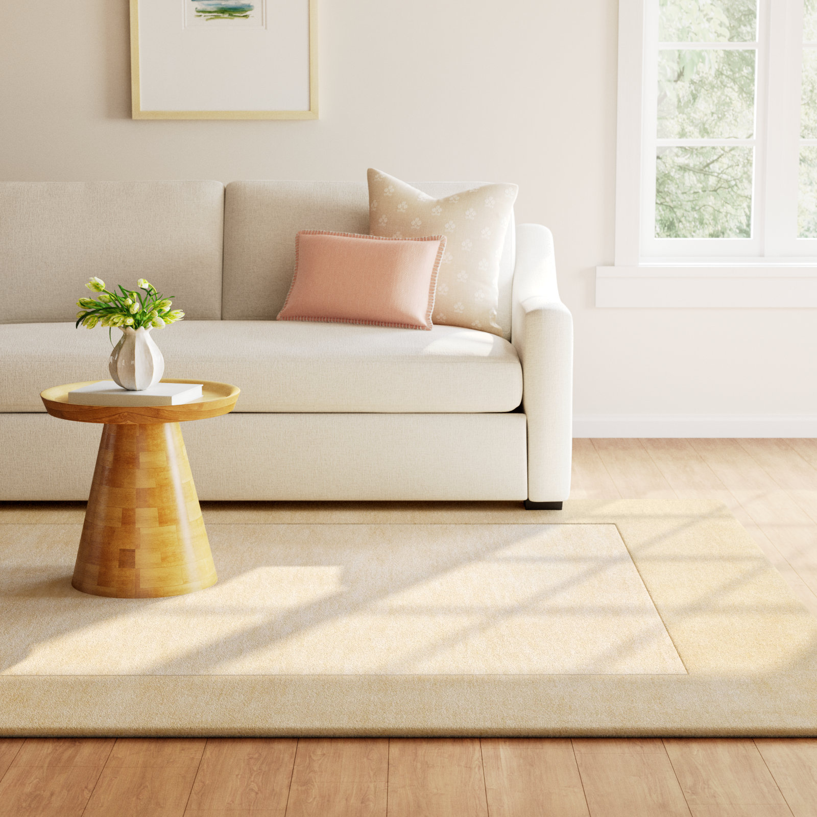 Dolma Khaki Beige Hand-Woven Wool Rug, Rectangle 7'6" x 9'6"