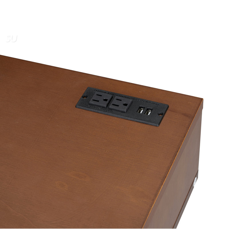Coiffeuse de maquillage avec tabouret, port USB, Noyer