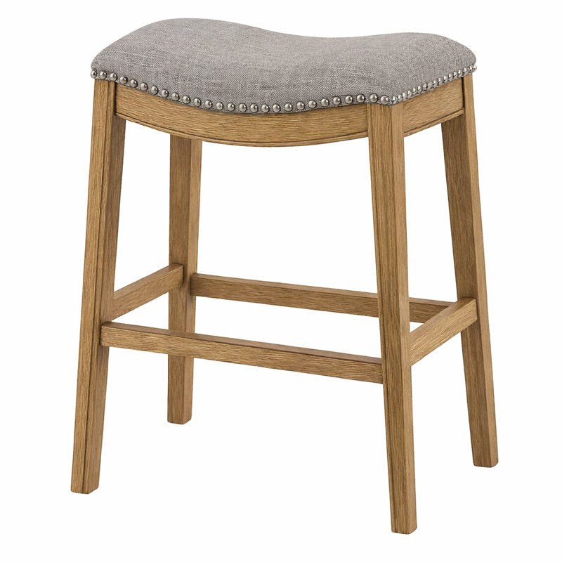 Tabouret de bar et de comptoir McGreevy, Siège en tissu gris / structure en chêne naturel, 1