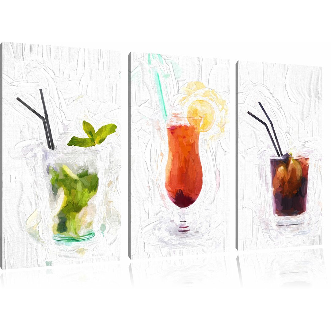 3-tlg. Leinwandbilder-Set Fruchtig frische Cocktails, Kunstdruck