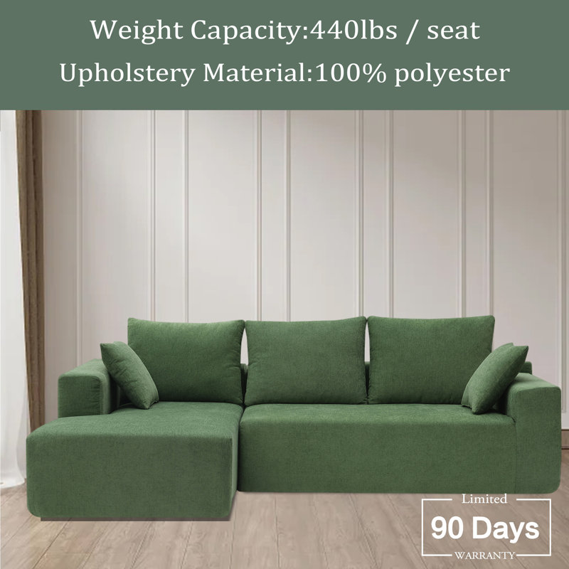 Canapé modulaire à accoudoirs carrés avec coussins réversibles 109 po Bonifay, 100 % polyester vert