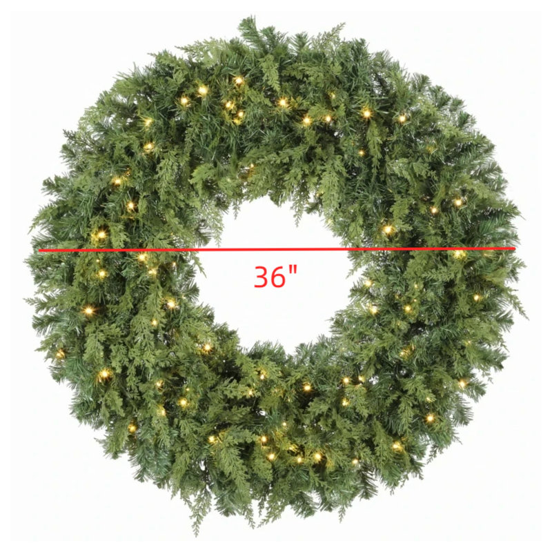Couronne de Noël artificielle 36 pouces avec lumières DEL et arc décoratif