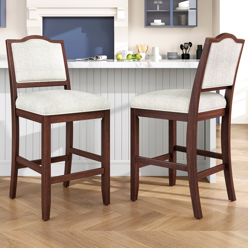 Ensemble de 2 - 2 tabourets de bar à hauteur de comptoir avec structure en bois d'hévéa, dossier ergonomique, polyvalent pour îlot de cuisine, salle à manger