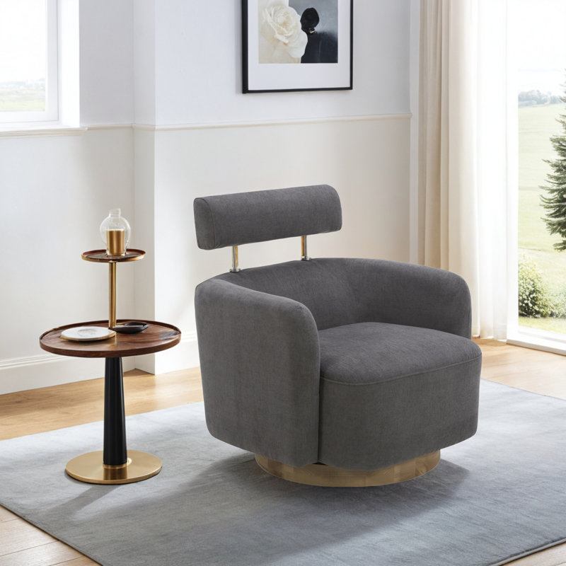 Becerril Upholstered Swivel Barrel Chair, Natural Ash, Dark Grey