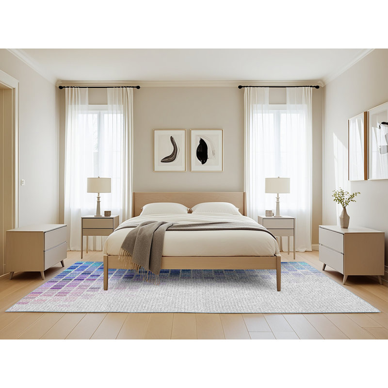 Tapis bleu à motif géométrique, Rectangle 5 pi x 8 pi
