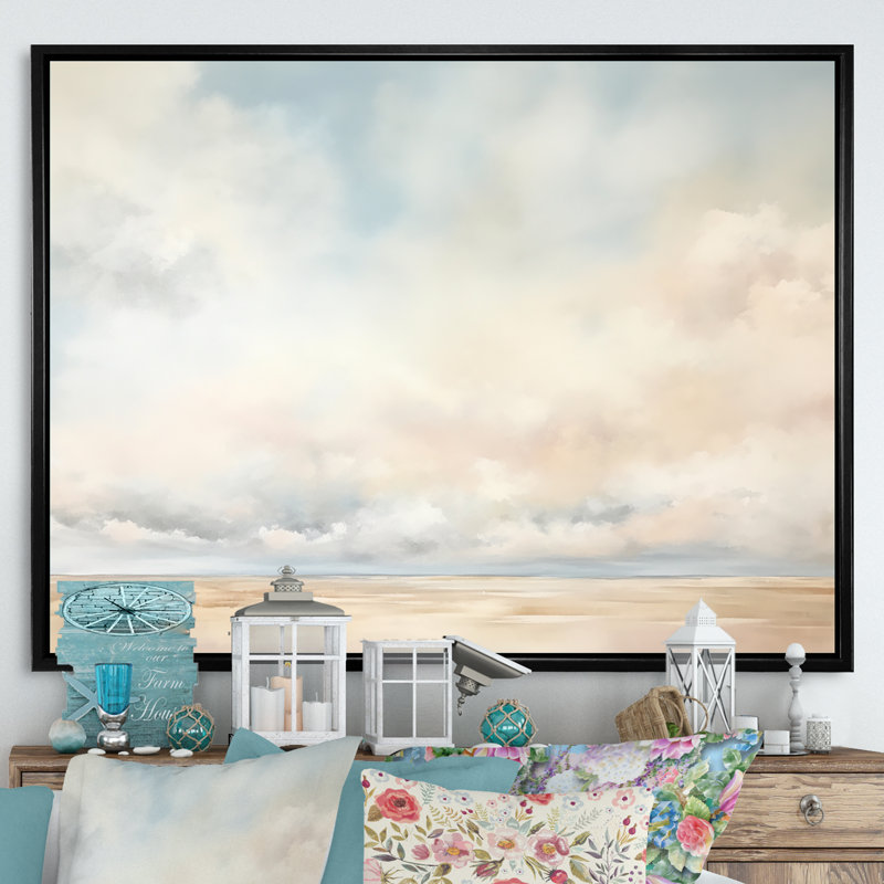 Minimalisme, ciel nuageux, paysage I sur toile, H 34 po x l 44 po x P 1,5 po, Cadre flottant noir