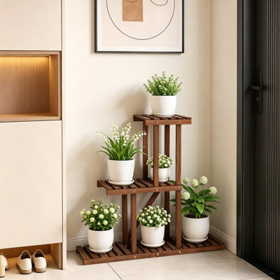 3 Tier Narrow Wooden Plant Stand For Indoor Outdoor Use, Space Saving Corner Shelf For Multiple Pots, Living Room Balcony Patio Garden Office Floor Plant Holder Rack