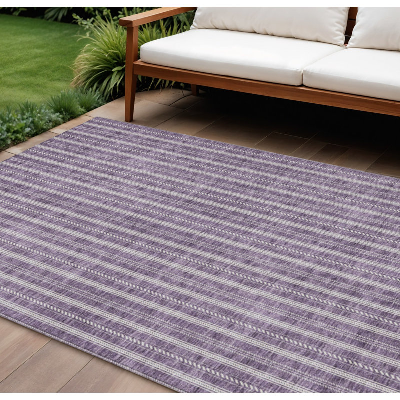 Tapis intérieur lavable rayé mauve et ivoire 8 pi x 10 pi