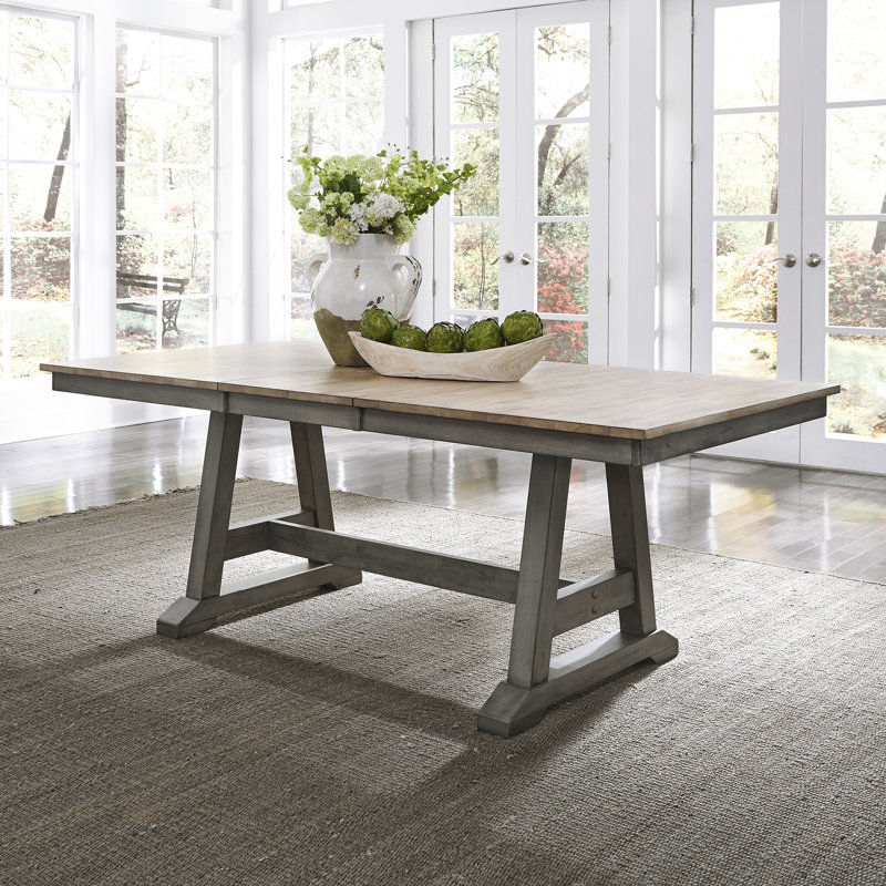 Table de salle à manger à tréteaux Keswick avec rallonge de 18 po, Gris